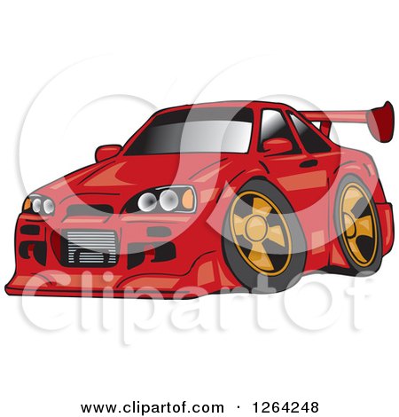 Clipart of a Red Nissan Skyline GT-R Sports Car - Royalty Free Vector Illustration by Dennis Holmes Designs