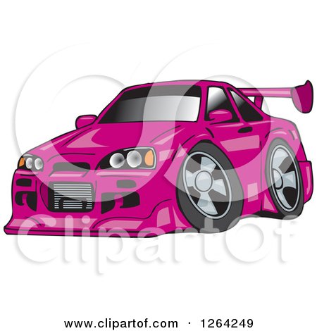 Clipart of a Pink Nissan Skyline GT-R Sports Car - Royalty Free Vector Illustration by Dennis Holmes Designs