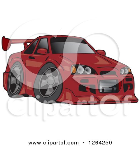 Clipart of a Dark Red Nissan Skyline GT-R Sports Car - Royalty Free Vector Illustration by Dennis Holmes Designs