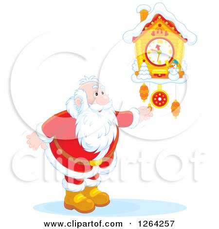Clipart of Santa Clause Adjusting a Cuckoo Clock - Royalty Free Vector Illustration by Alex Bannykh