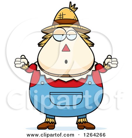 Clipart of a Careless Shrugging Cartoon Chubby Scarecrow - Royalty Free Vector Illustration by Cory Thoman