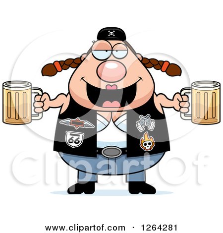 Clipart of a Chubby Caucasian Biker Chick - Royalty Free Vector Illustration by Cory Thoman