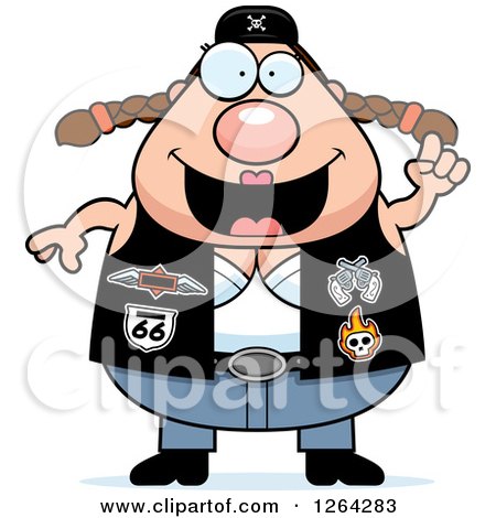 Clipart of a Chubby Caucasian Biker Chick with an Idea - Royalty Free Vector Illustration by Cory Thoman