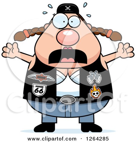 Clipart of a Scared Chubby Caucasian Biker Chick Screaming - Royalty Free Vector Illustration by Cory Thoman