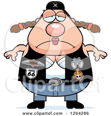 Clipart of a Depressed Chubby Caucasian Biker Chick - Royalty Free Vector Illustration by Cory Thoman