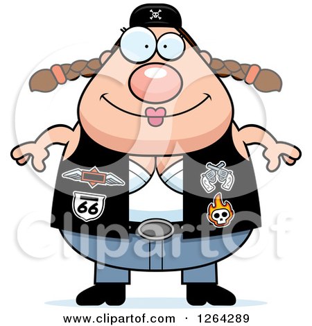 Clipart of a Happy Chubby Caucasian Biker Chick - Royalty Free Vector Illustration by Cory Thoman