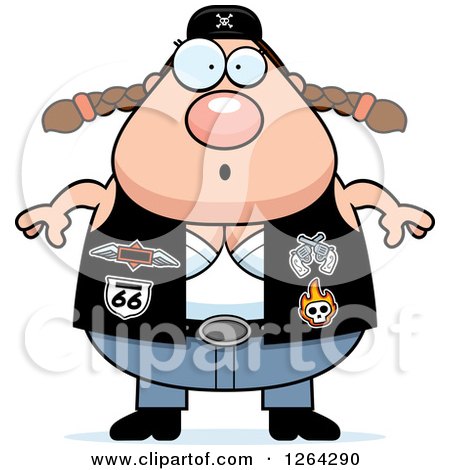 Clipart of a Surprised Gasping Chubby Caucasian Biker Chick - Royalty Free Vector Illustration by Cory Thoman