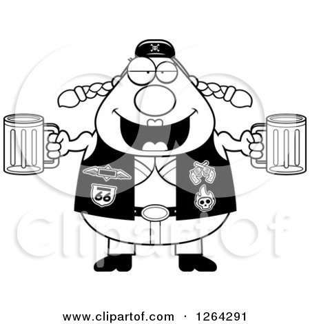 Clipart of a Black and White Chubby Biker Chick - Royalty Free Vector Illustration by Cory Thoman