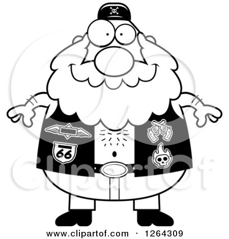 Clipart of a Black and White Happy Chubby Biker Dude - Royalty Free Vector Illustration by Cory Thoman