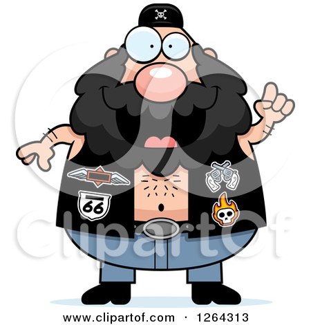 Clipart of a Chubby Caucasian Biker Dude with an Idea - Royalty Free Vector Illustration by Cory Thoman