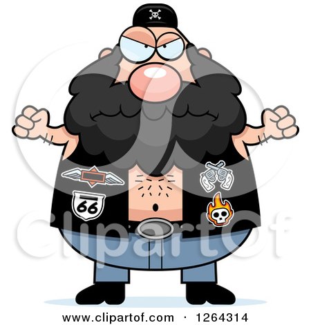 Clipart of a Angry Chubby Caucasian Biker Dude Holding up Fists - Royalty Free Vector Illustration by Cory Thoman