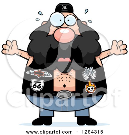 Clipart of a Scared Caucasian Chubby Biker Dude Screaming - Royalty Free Vector Illustration by Cory Thoman