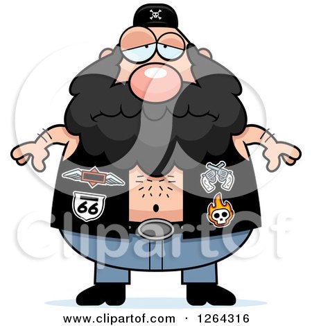 Clipart of a Depressed Chubby Caucasian Biker Dude - Royalty Free Vector Illustration by Cory Thoman