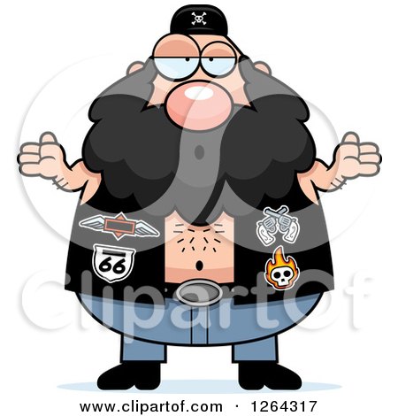 Clipart of a Careless Shrugging Caucasian Chubby Biker Dude - Royalty Free Vector Illustration by Cory Thoman