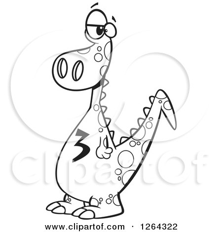 Clipart of a Black and White Cartoon Dinosaur with a Number Three on His Tummy - Royalty Free Vector Illustration by toonaday