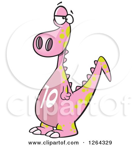 Clipart of a Cartoon Pink Dinosaur with a Number Ten on His Tummy - Royalty Free Vector Illustration by toonaday