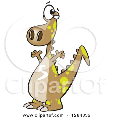 Clipart of a Cartoon Brown Dinosaur with a Number Five on His Tummy - Royalty Free Vector Illustration by toonaday