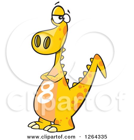 Clipart of a Cartoon Yellow Dinosaur with a Number Eight on His Tummy - Royalty Free Vector Illustration by toonaday