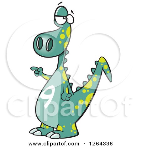 Clipart of a Cartoon Green Dinosaur with a Number Nine on His Tummy - Royalty Free Vector Illustration by toonaday