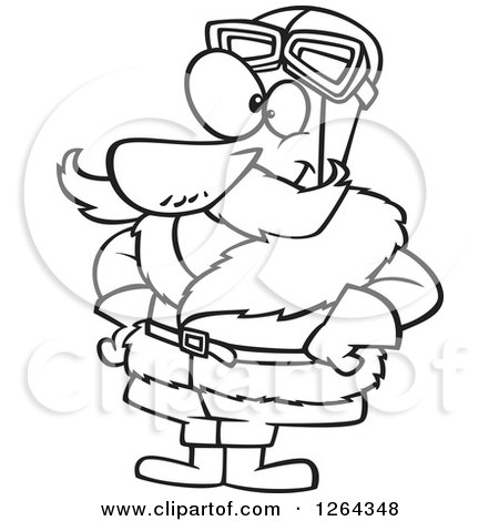 Clipart of a Black and White Cartoon Happy Vintage Male Pilot - Royalty Free Vector Illustration by toonaday