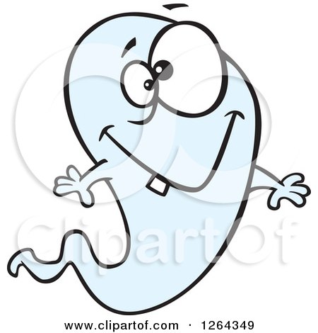 Clipart of a Cartoon Happy Ghost with a Single Tooth - Royalty Free Vector Illustration by toonaday