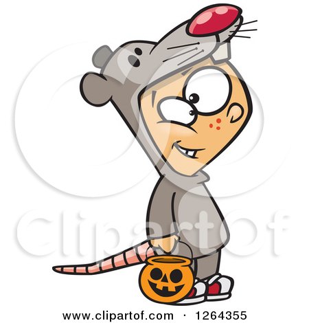 Clipart of a Cartoon Caucasian Boy Trick or Treating in a Mouse Halloween Costume - Royalty Free Vector Illustration by toonaday