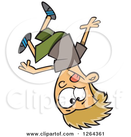 Clipart of a Cartoon Caucasian Parkour Boy Upside down - Royalty Free Vector Illustration by toonaday