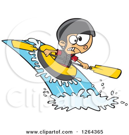 Clipart of a Cartoon Caucasian Boy White Water Rafting - Royalty Free Vector Illustration by toonaday