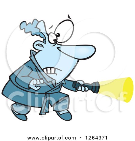 Clipart of a Cartoon Scared Caucasian Man Shining a Flash Light - Royalty Free Vector Illustration by toonaday