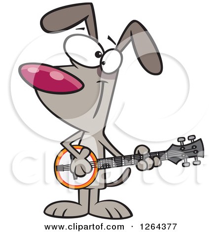 Clipart of a Cartoon Happy Musician Dog Playing a Banjo - Royalty Free Vector Illustration by toonaday