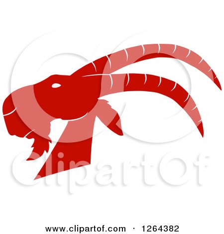 Clipart of a Red and White Buck Goat Head - Royalty Free Vector Illustration by Hit Toon