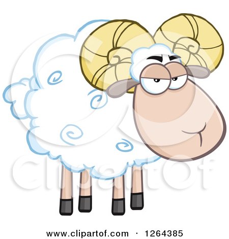 Clipart of a White Ram Sheep with Curly Horns - Royalty Free Vector Illustration by Hit Toon
