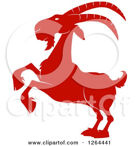 Clipart of a Red and White Rearing Buck Goat - Royalty Free Vector Illustration by Hit Toon