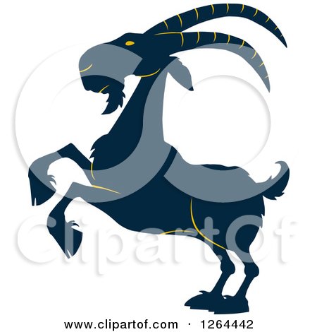 Clipart of a Navy Blue and Yellow Rearing Buck Goat - Royalty Free Vector Illustration by Hit Toon