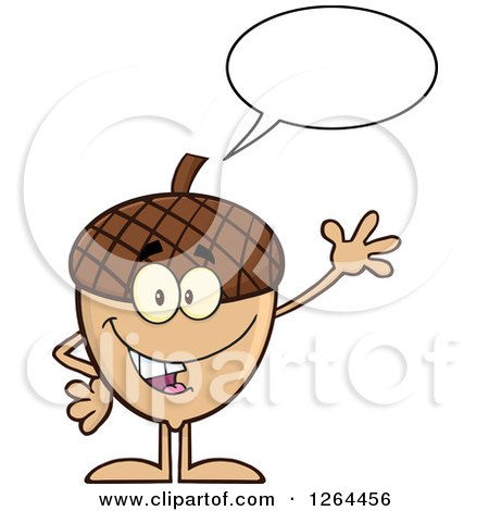 Clipart of a Friendly Waving and Talking Acorn Character - Royalty Free Vector Illustration by Hit Toon