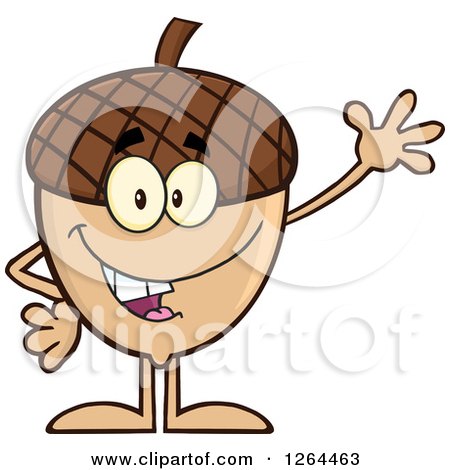 Clipart of a Friendly Waving Acorn Character - Royalty Free Vector Illustration by Hit Toon
