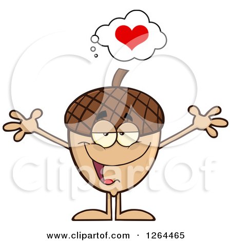 Clipart of a Sweet Acorn Character with Open Arms and a Heart - Royalty Free Vector Illustration by Hit Toon