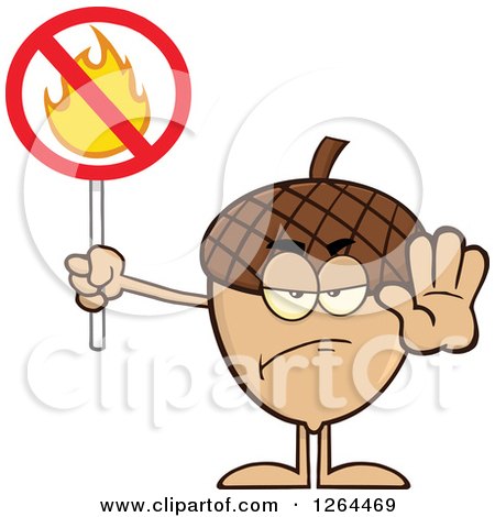 Clipart of an Acorn Character Gesturing Stop and Holding a Fire Restricted Sign - Royalty Free Vector Illustration by Hit Toon