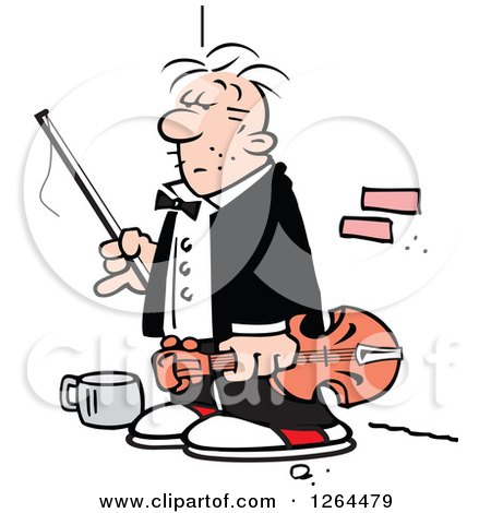 Clipart of a Cartoon Male Panhandler Violinist on a Sidewalk - Royalty Free Vector Illustration by Johnny Sajem