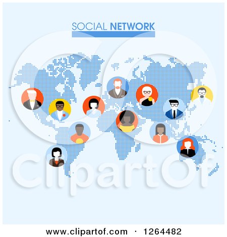 Clipart of a Pixel Social Network Map with Business People Avatars - Royalty Free Vector Illustration by elena