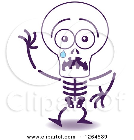 Clipart of a Scared Halloween Skeleton Crying - Royalty Free Vector Illustration by Zooco