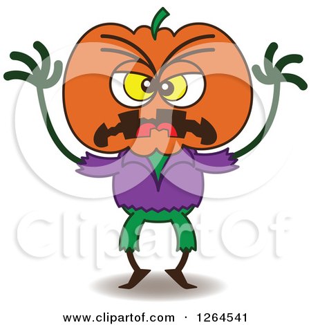 Clipart of a Halloween Scarecrow Being Scary - Royalty Free Vector Illustration by Zooco