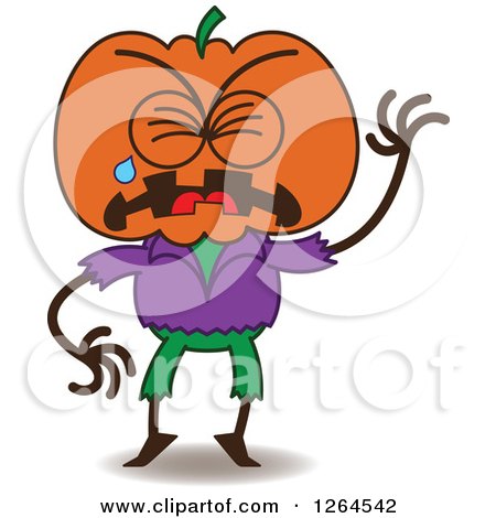 Clipart of a Sad Halloween Jackolantern Scarecrow Crying - Royalty Free Vector Illustration by Zooco