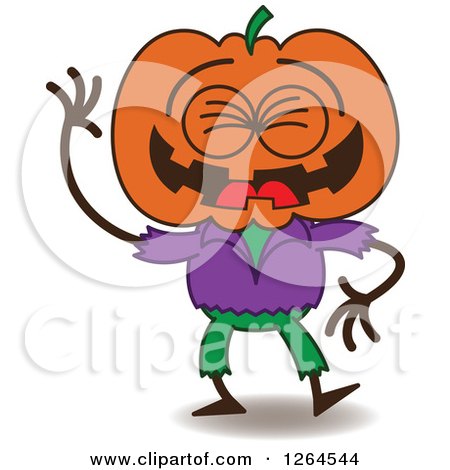 Clipart of a Halloween Jackolantern Scarecrow Laughing - Royalty Free Vector Illustration by Zooco