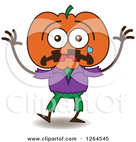 Clipart of a Scared Halloween Jackolantern Scarecrow Crying - Royalty Free Vector Illustration by Zooco
