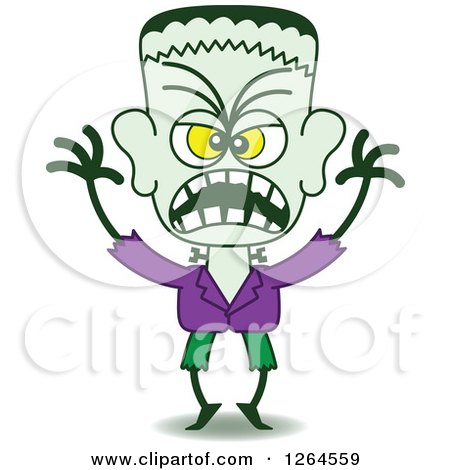 Clipart of a Halloween Frankenstein Being Scary - Royalty Free Vector Illustration by Zooco
