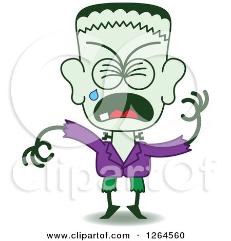 Clipart of a Halloween Frankenstein Crying - Royalty Free Vector Illustration by Zooco