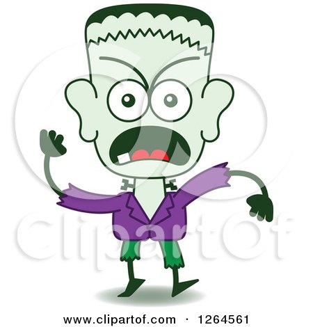 Clipart of a Halloween Frankenstein Furiously Waving a Fist - Royalty Free Vector Illustration by Zooco