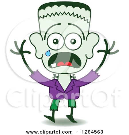 Clipart of a Scared Halloween Frankenstein Crying - Royalty Free Vector Illustration by Zooco