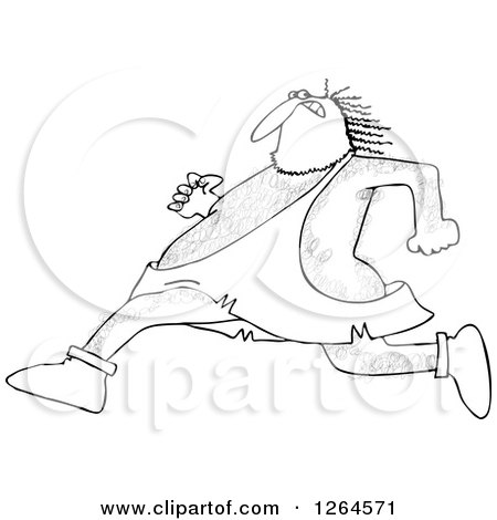 Clipart of a Black and White Hairy Caveman Running - Royalty Free Vector Illustration by djart